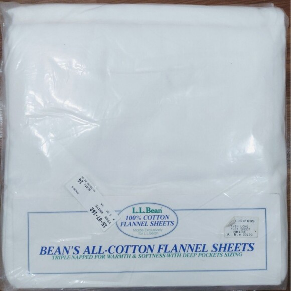 LL Bean 100% Cotton Flannel Twin Long Sheet Set White Portugal NEW In Package - Picture 7 of 9